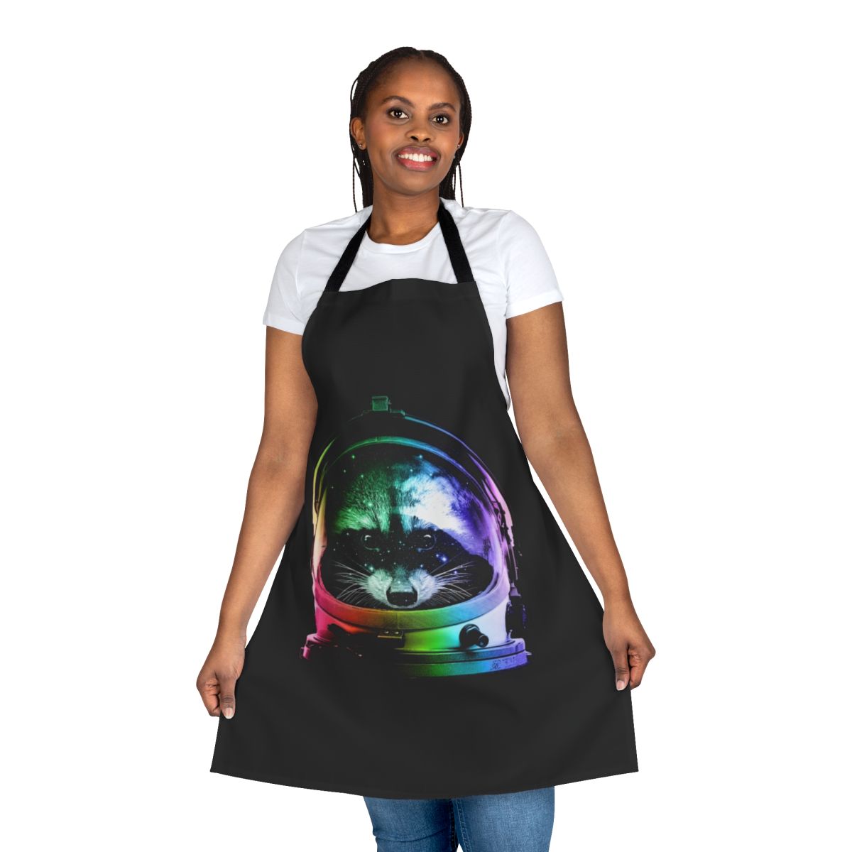 Illustration of a raccoon wearing an astronaut suit on a durable apron