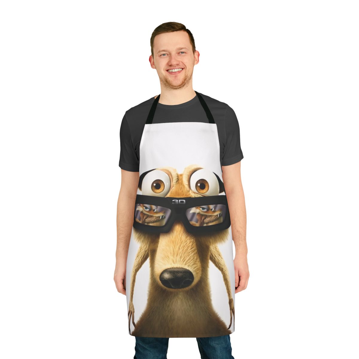 Whimsical squirrel-themed apron with an ice cream motif, perfect for kitchen tasks