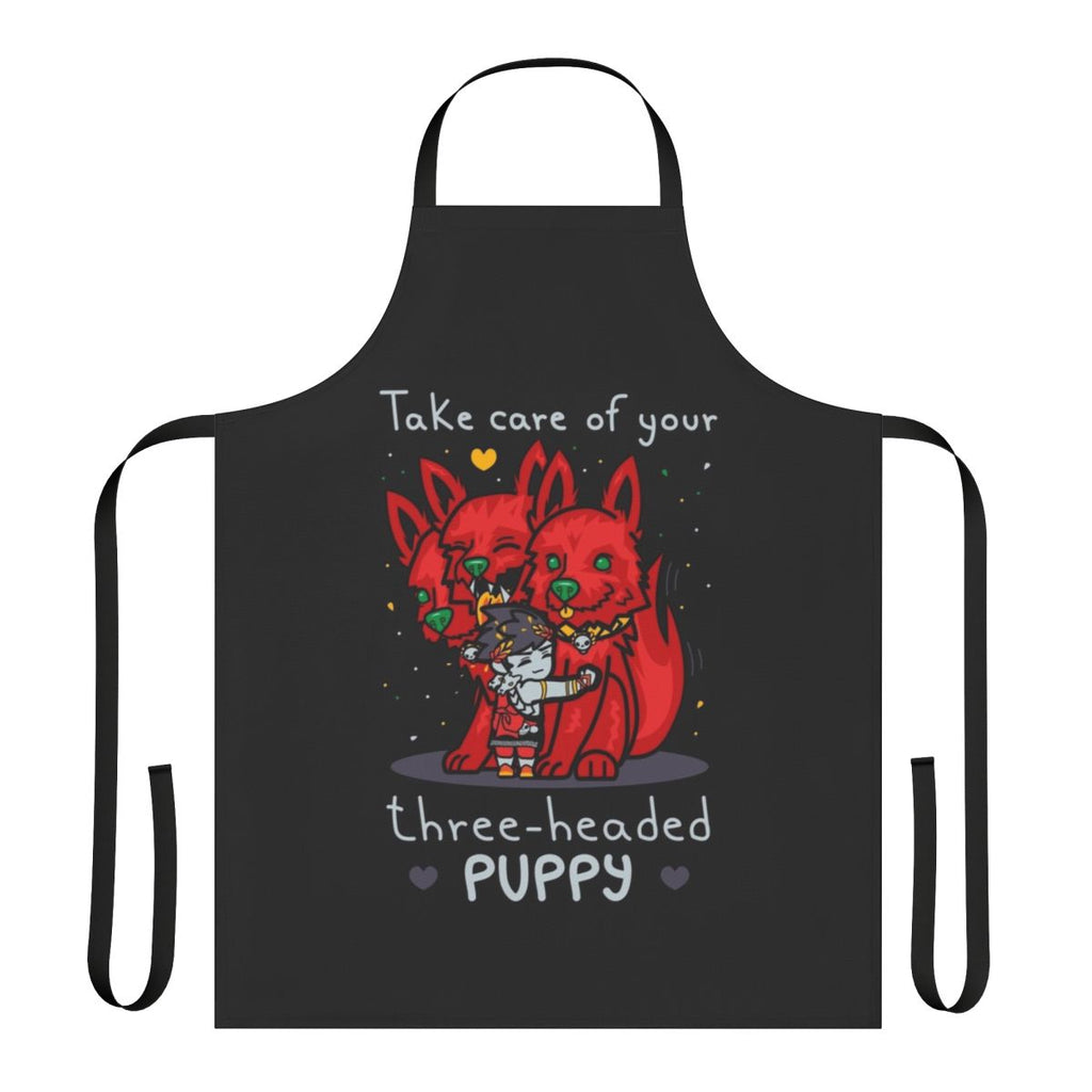Colorful apron featuring a three-headed dog, inspired by the iconic Cerberus from the Hades video game.