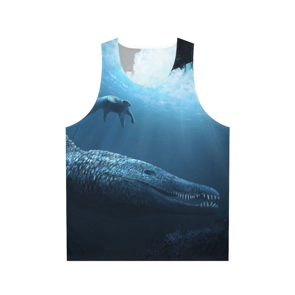 Pliosaur mother and calf prehistoric marine reptile illustration on a unisex tank top