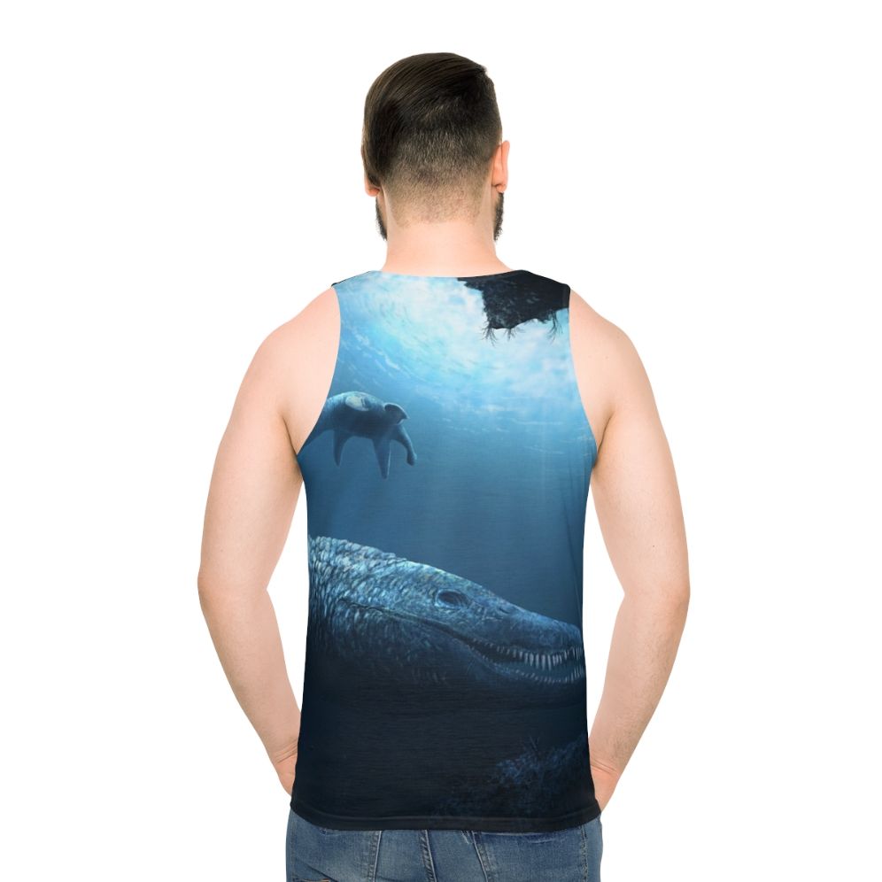 Pliosaur mother and calf prehistoric marine reptile illustration on a unisex tank top
