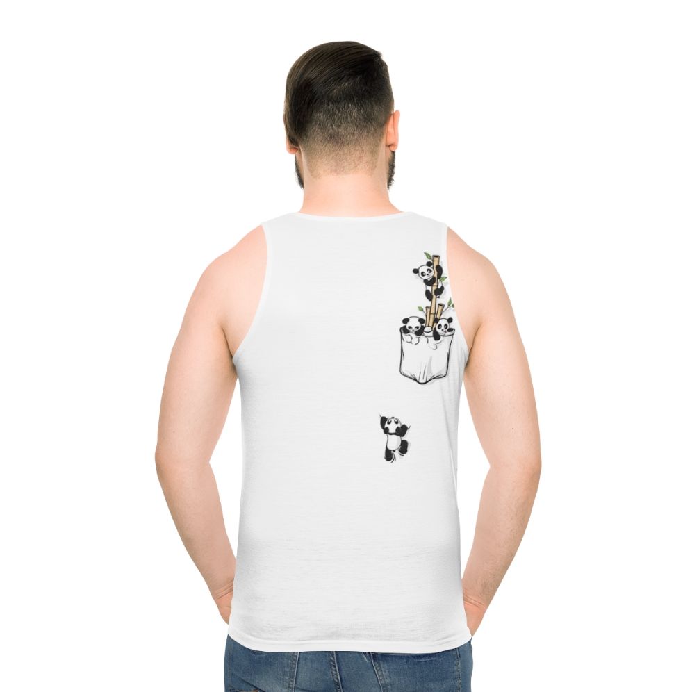 Pocket panda graphic printed on a unisex tank top