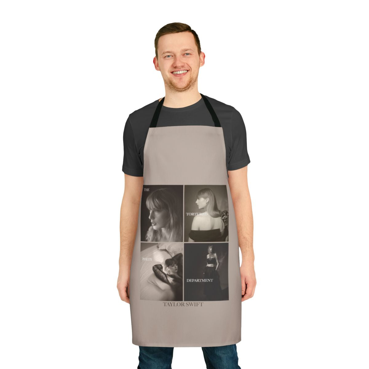 A stylish and unique collage apron featuring Taylor Swift and poetry-inspired designs for passionate Swifties.