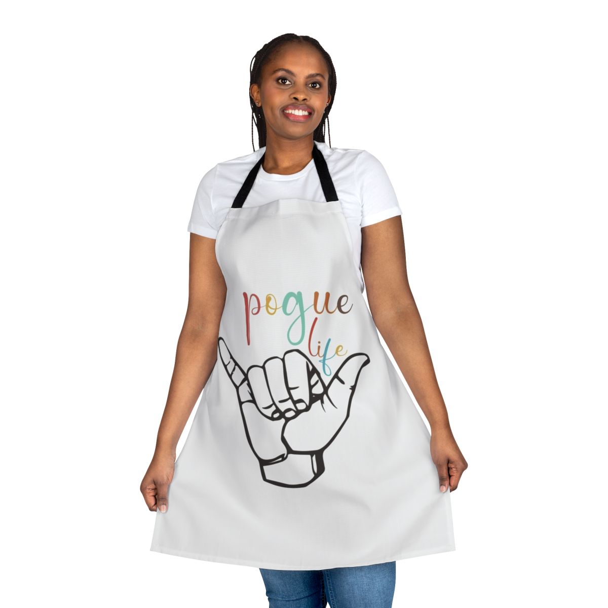 Pogue Life inspired coastal home apron featuring retro pop art design