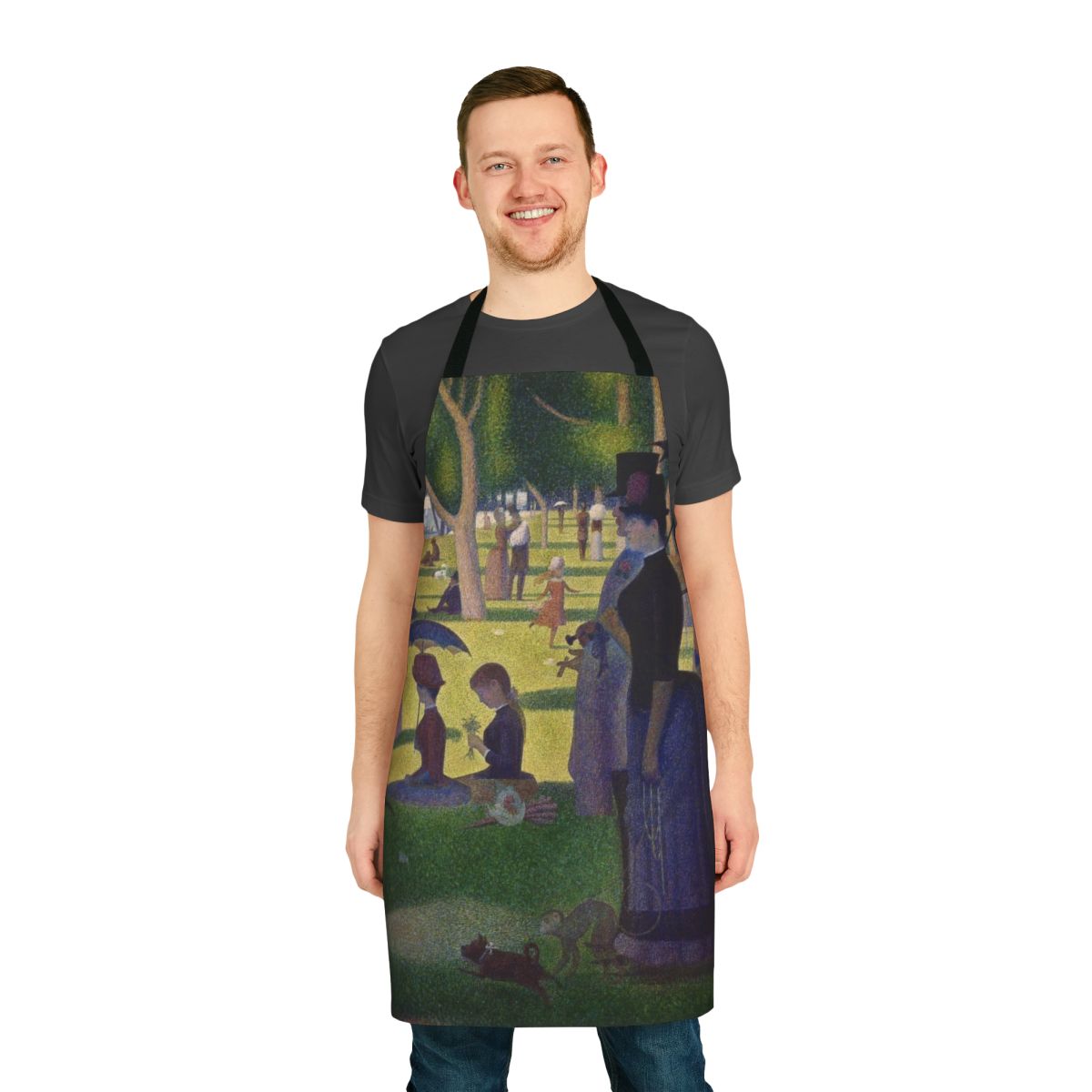 Sunday Afternoon on La Grande Jatte-inspired apron featuring pointillist art design