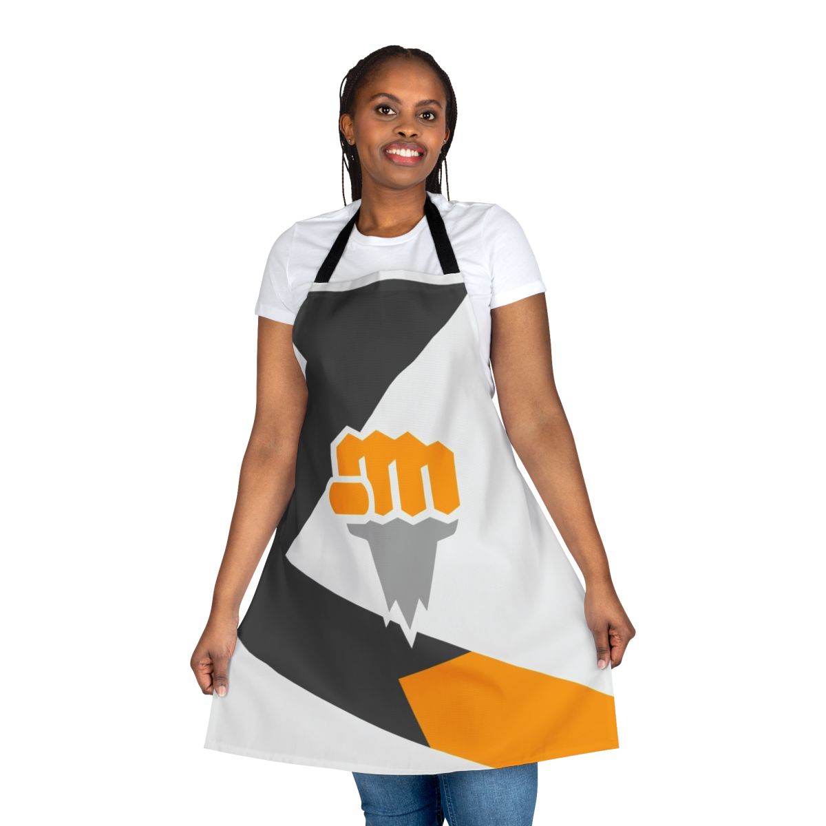 A stylish apron featuring a fighting type Pokemon theme, perfect for fans of the Pokemon video game series.