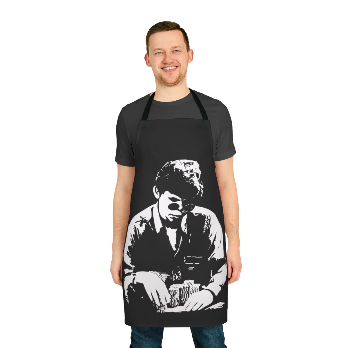 Stylish apron with Stu Ungar's name and poker-themed design