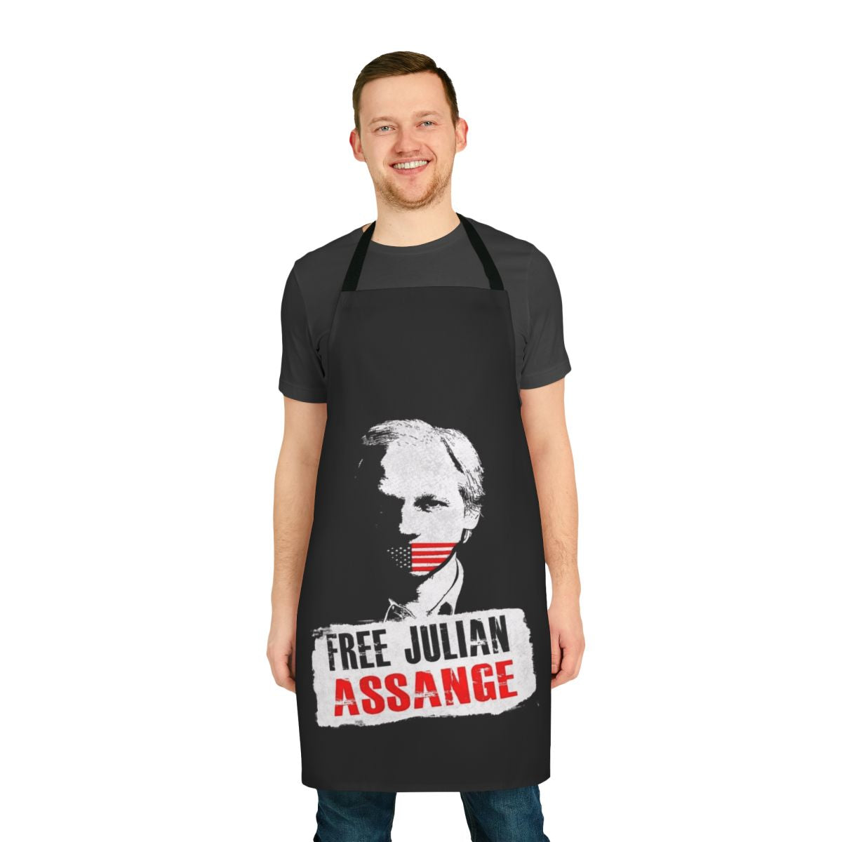 Apron featuring the text "Free Julian Assange"