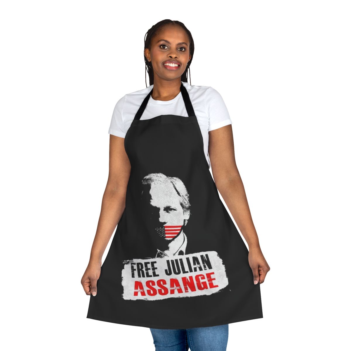 Apron featuring the text "Free Julian Assange"