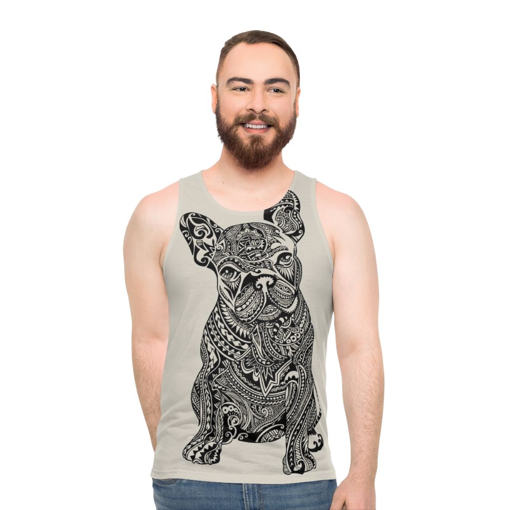 Polynesian French Bulldog Unisex Tank Top with Tropical Dog Art