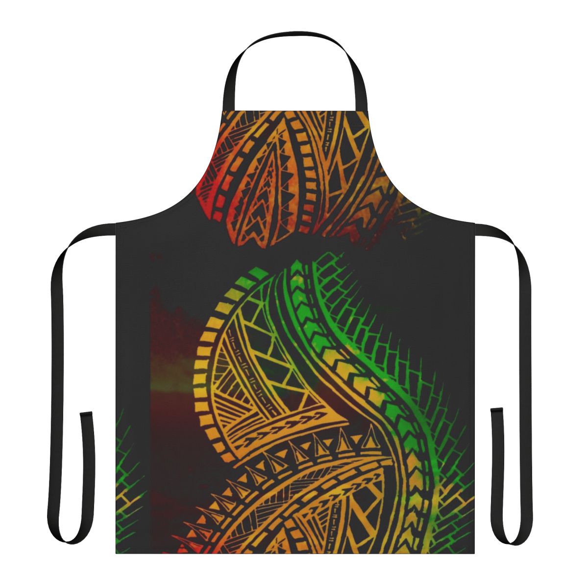 Polynesian tribal-inspired apron with colorful, galaxy-themed design