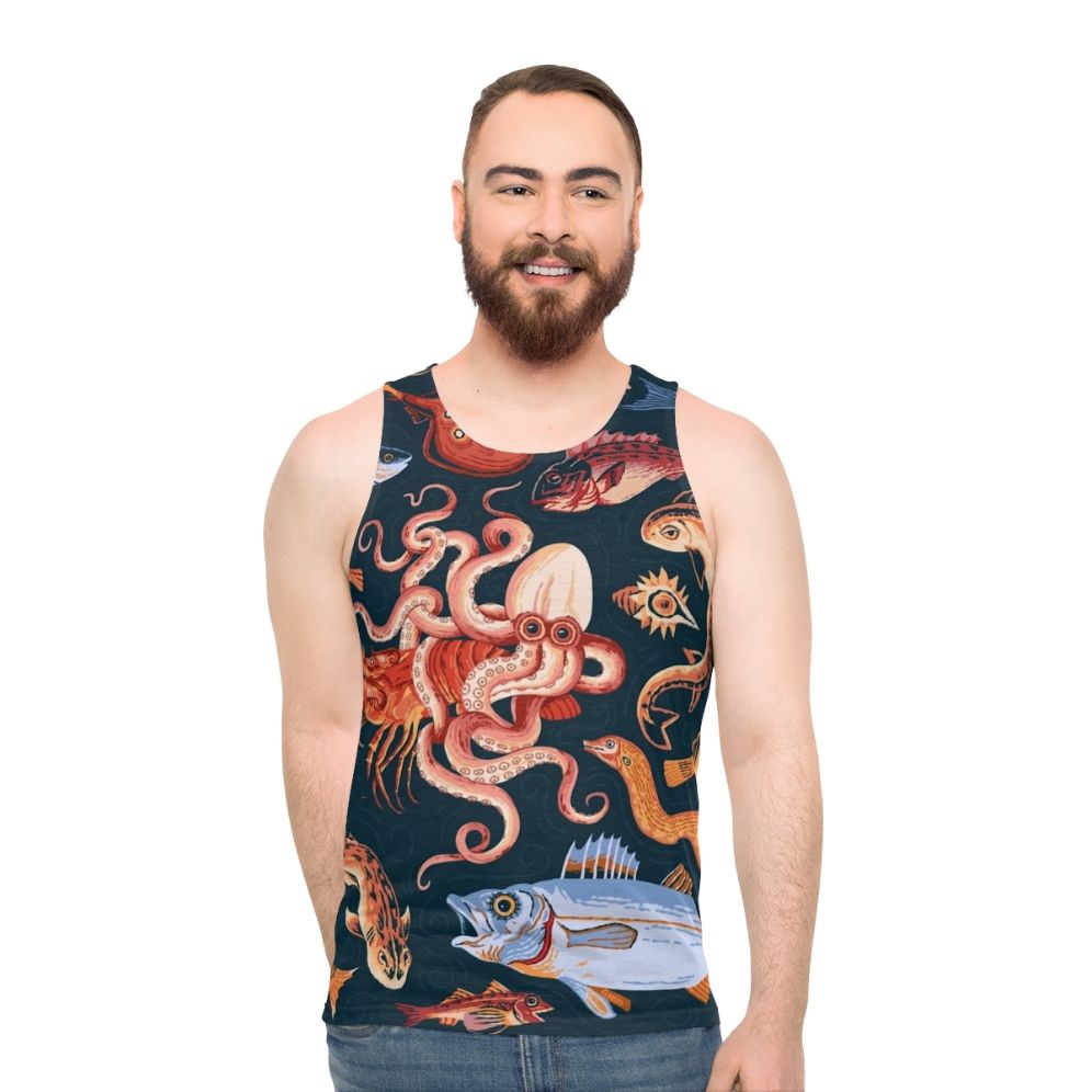 Pompeii mosaic unisex tank top with ancient Roman ocean design