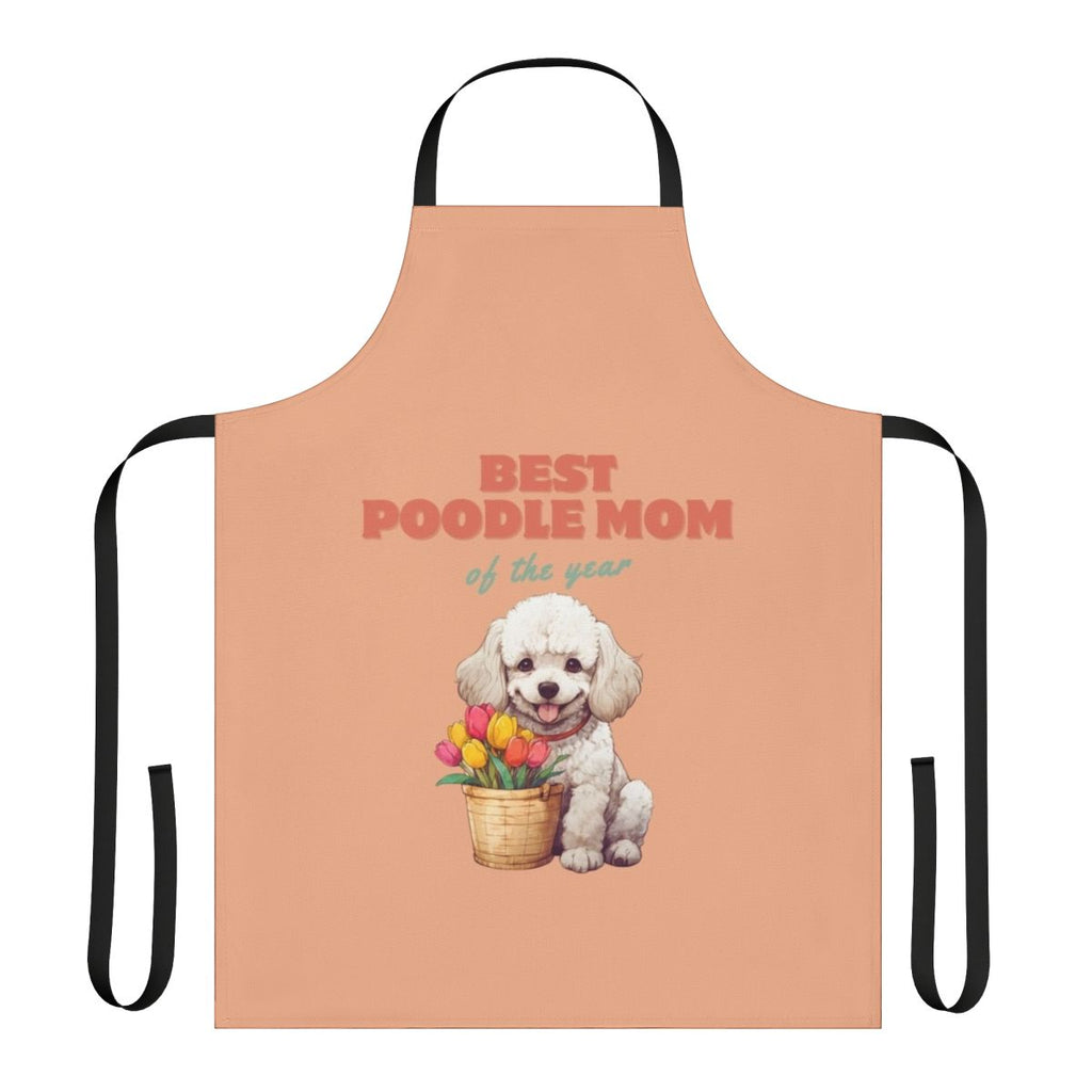 Apron with colorful tulips and text "Best Poodle Mom of the Year"