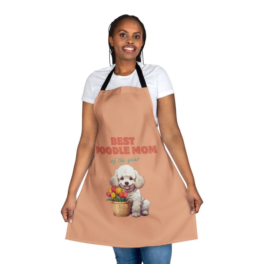 Apron with colorful tulips and text "Best Poodle Mom of the Year"