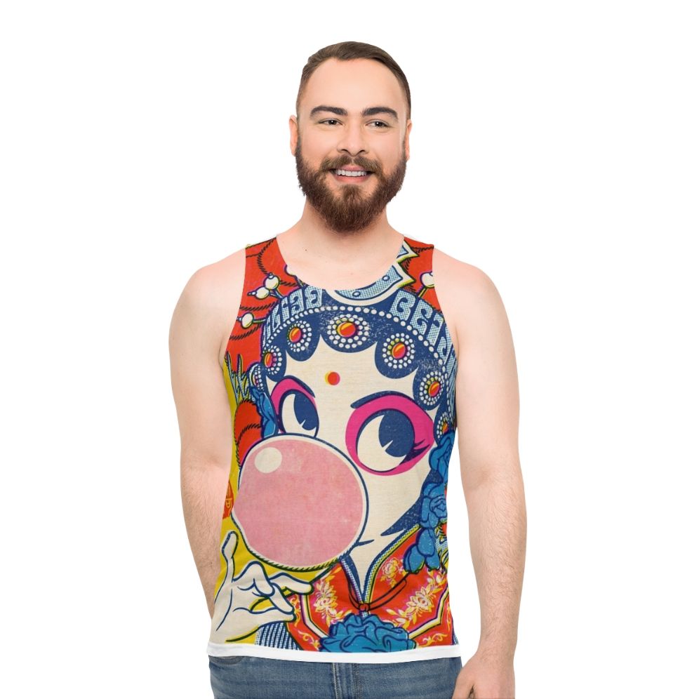 Unisex tank top featuring a pop art design inspired by Chinese culture and Beijing opera