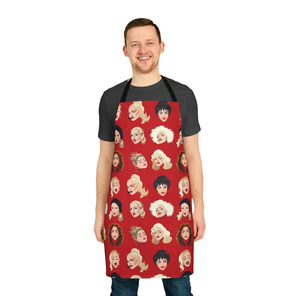 Pop art inspired apron featuring a blonde woman's face, a reference to a famous music diva