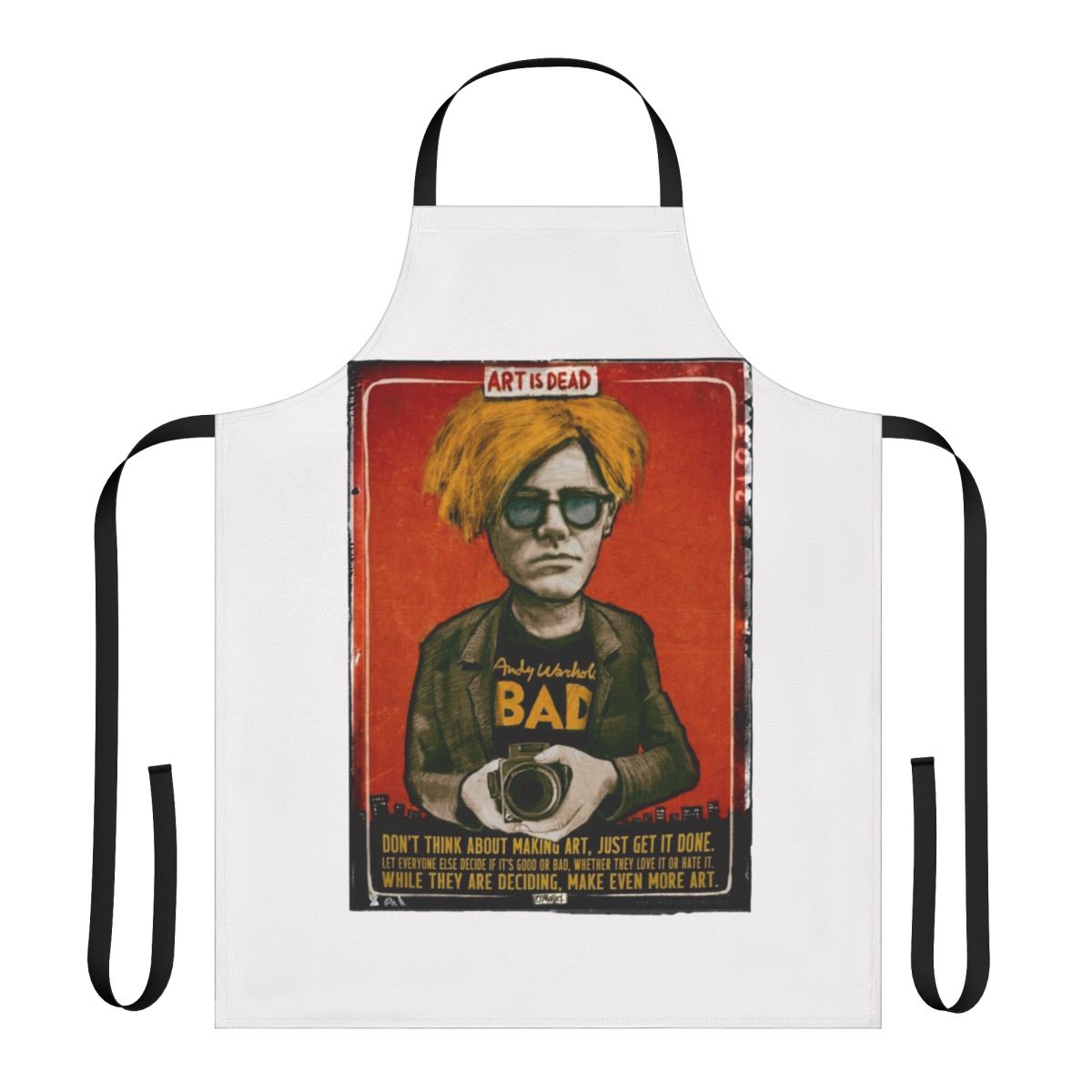 Pop art-inspired apron featuring a graphic design inspired by the iconic works of artist Andy Warhol