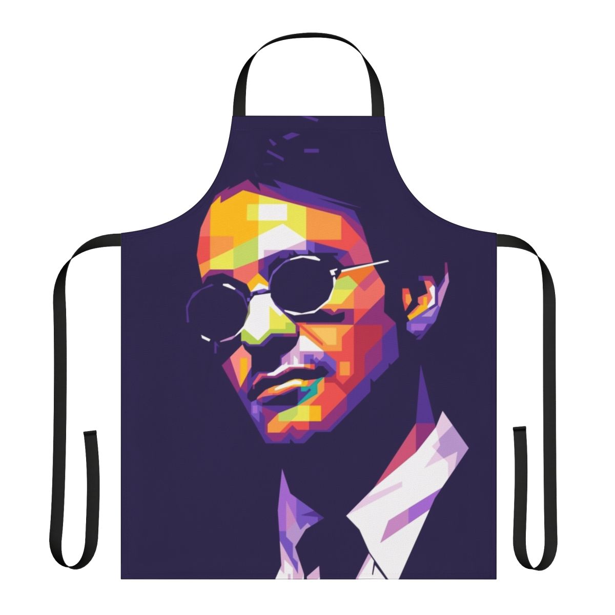 "Vibrant pop art style portrait of Daredevil character Matt Murdock on an apron"