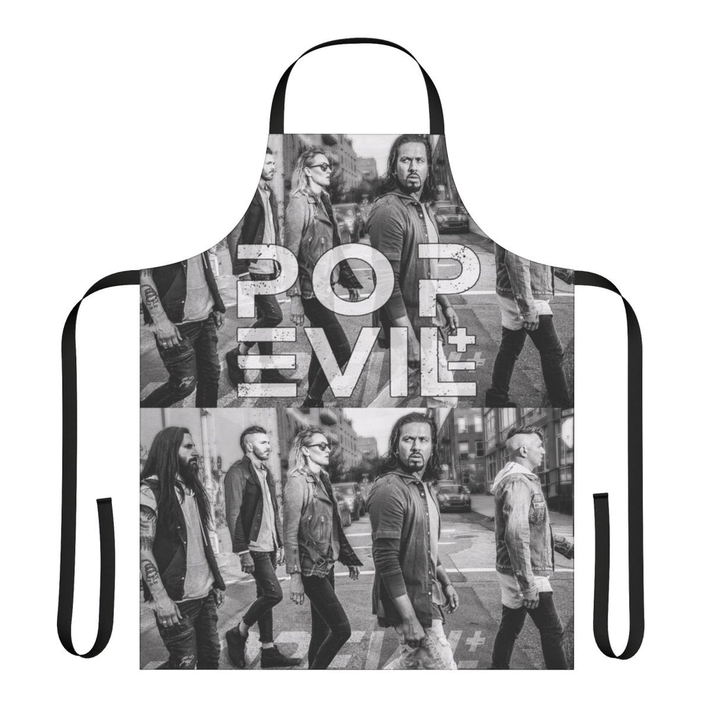 Pop Evil concert-themed apron with band logo