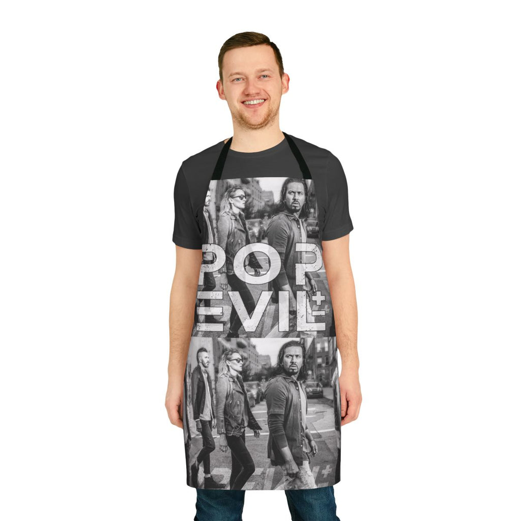 Pop Evil concert-themed apron with band logo