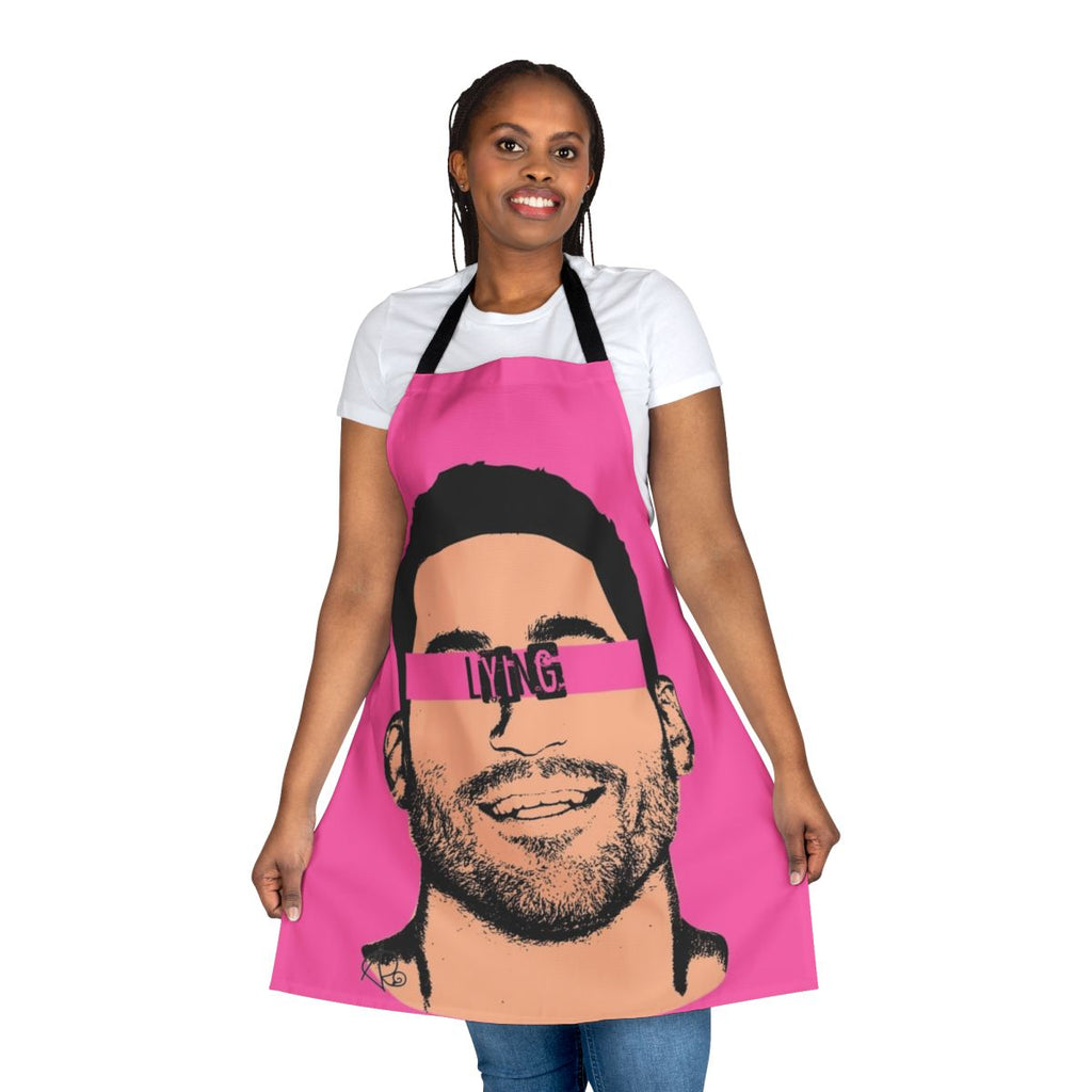 Popactor-themed apron with rainbow colors and LGBTQ+ imagery