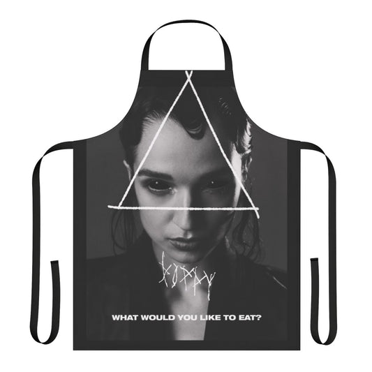 Dark and gothic-style triangle pattern apron with Poppy inspired design