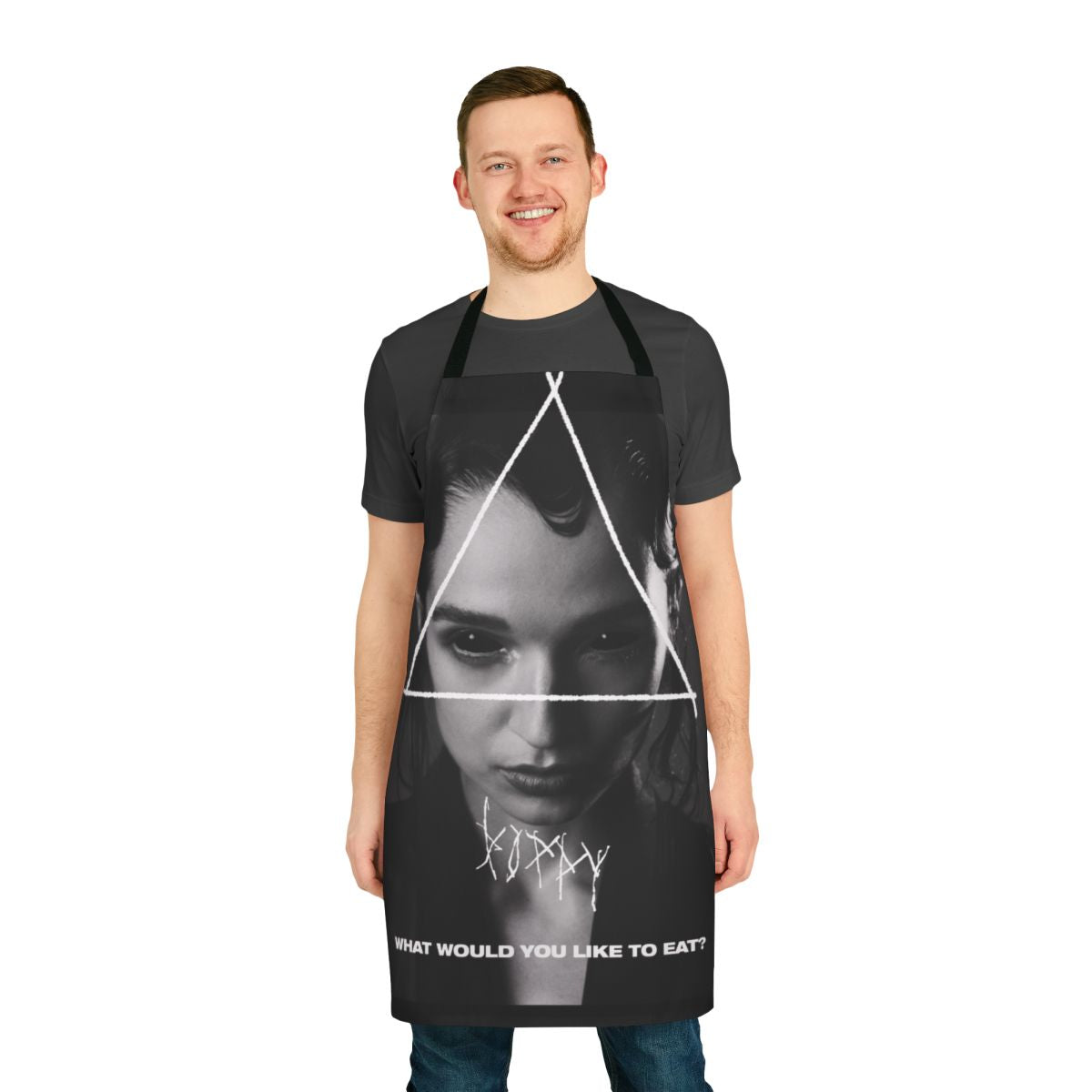 Dark and gothic-style triangle pattern apron with Poppy inspired design