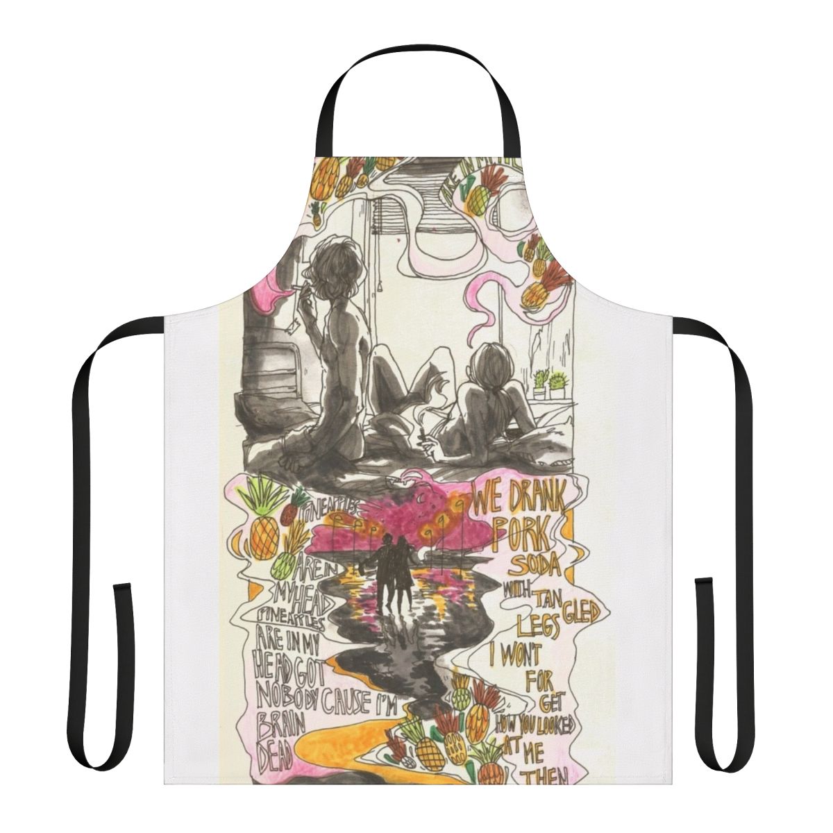 Pork Soda themed apron with pineapple design, inspired by the band Glass Animals