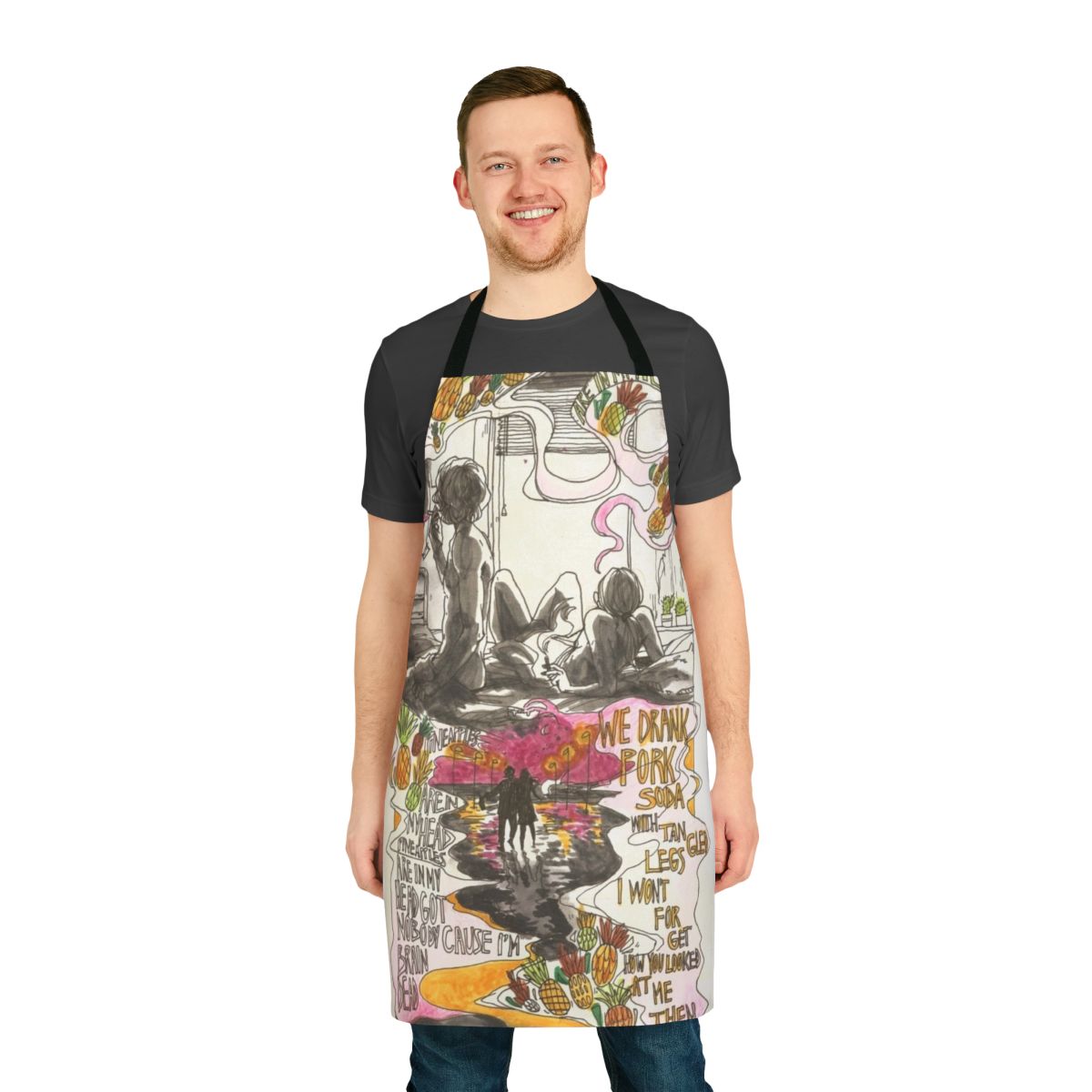 Pork Soda themed apron with pineapple design, inspired by the band Glass Animals