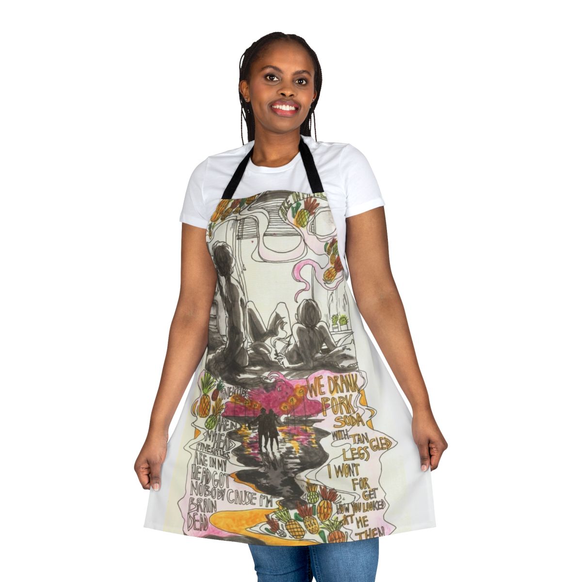 Pork Soda themed apron with pineapple design, inspired by the band Glass Animals