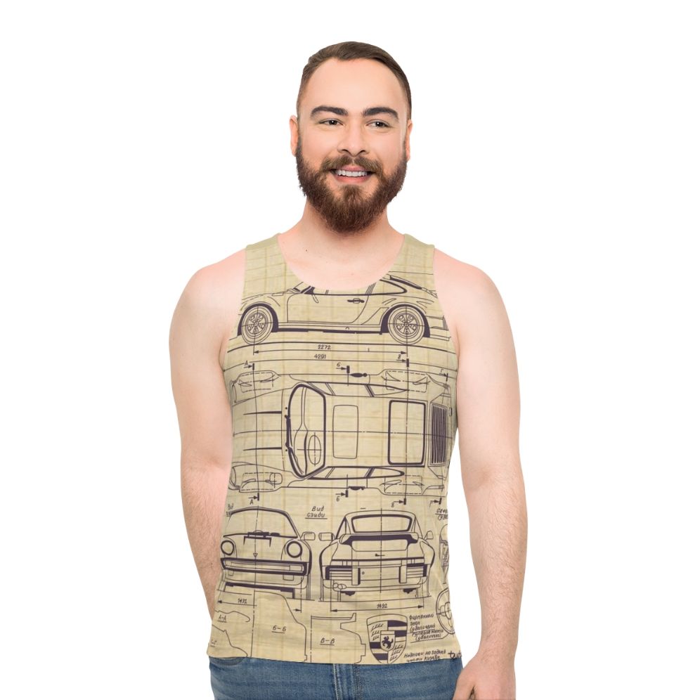 Porsche 911 930 Blueprint Unisex Tank Top