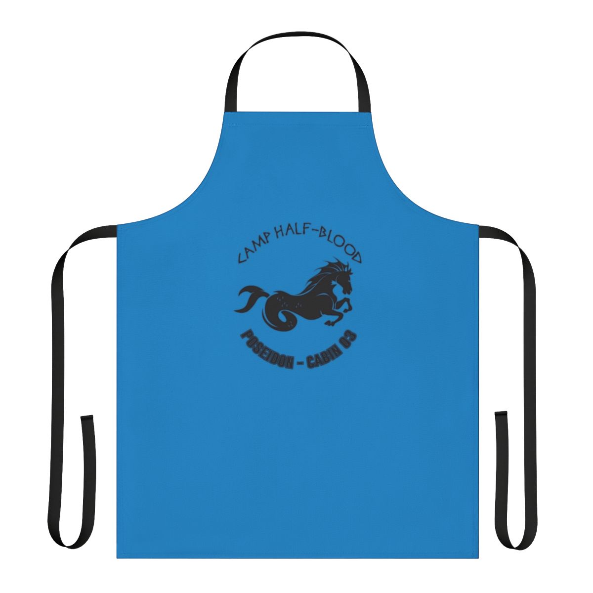 Poseidon-themed apron with trident and waves design