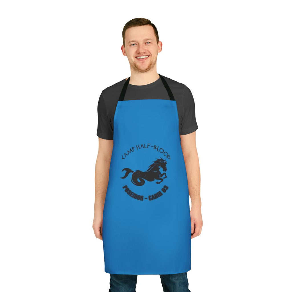Poseidon-themed apron with trident and waves design