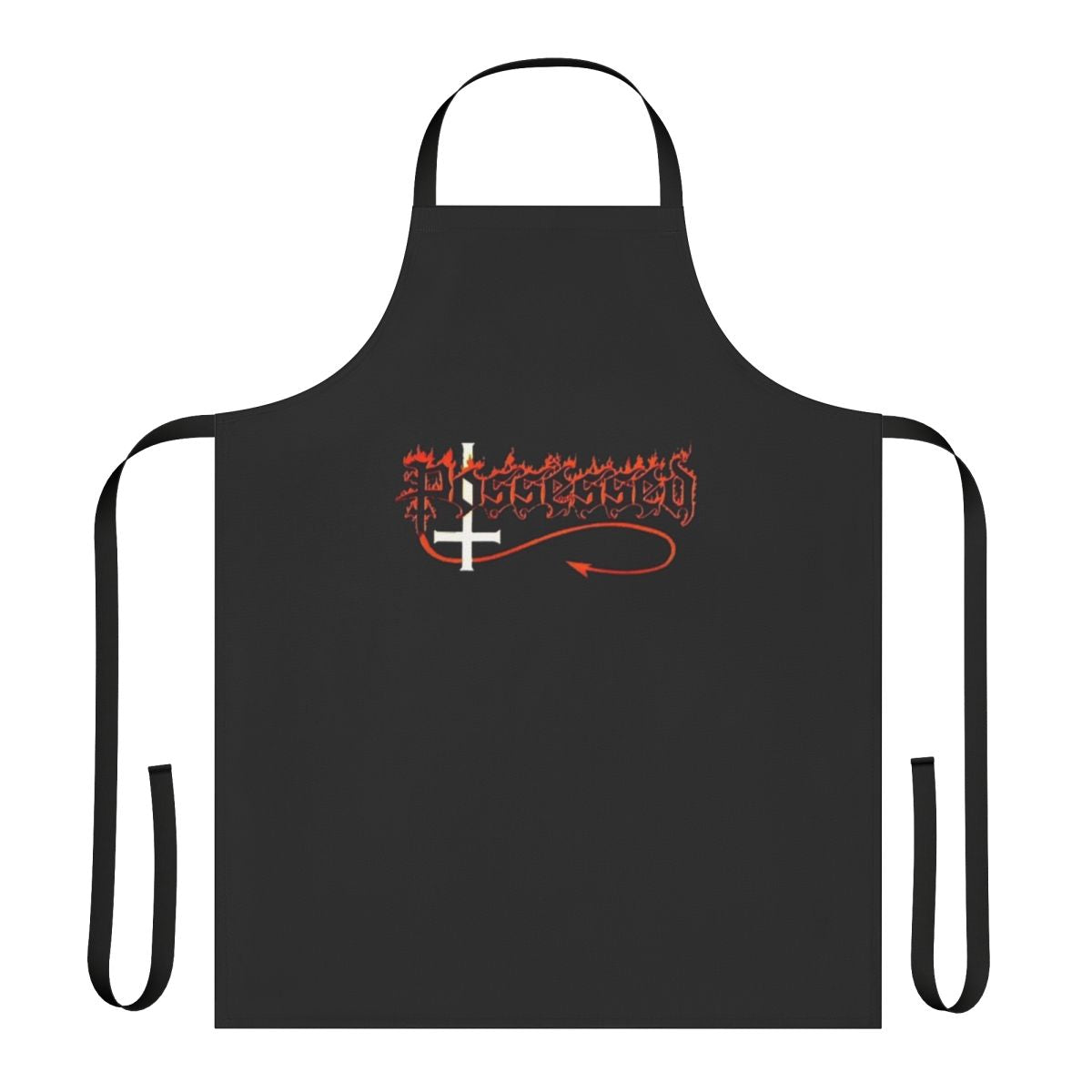 Possessed band-themed apron with gothic and horror band design
