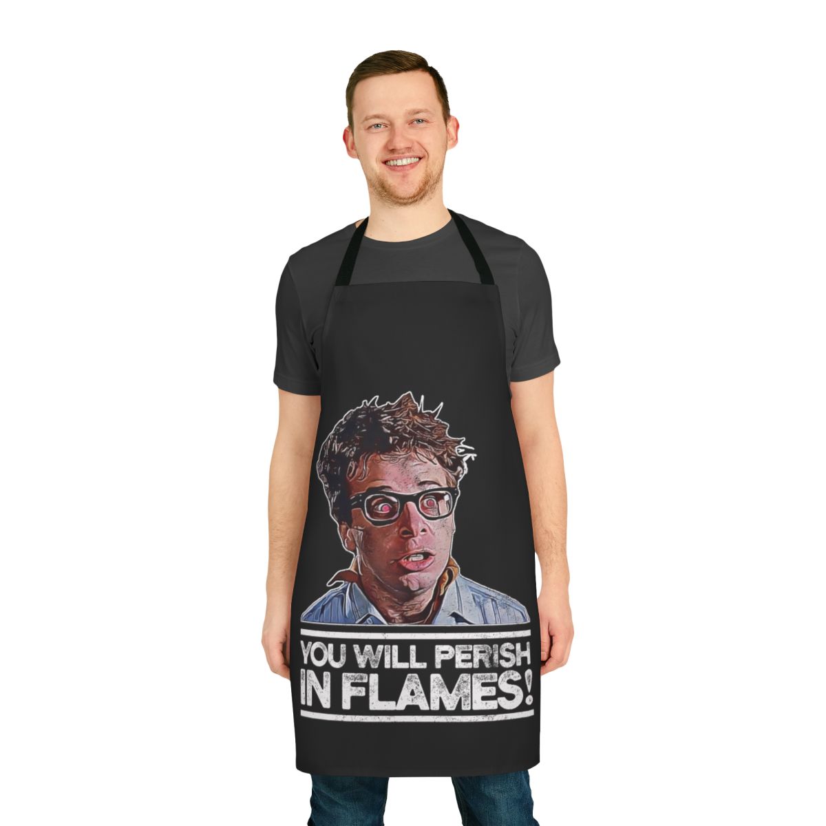 Possessed, ghostly flames pattern on a high-quality kitchen apron