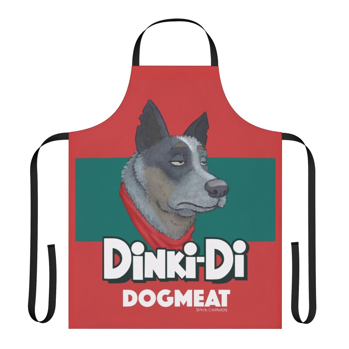 A durable, post-apocalyptic-themed apron featuring an Australian cattle dog or blue heeler design.