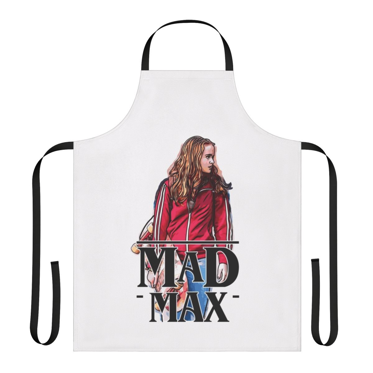 Post-apocalyptic dystopian apron with Stranger Things-inspired graphic design