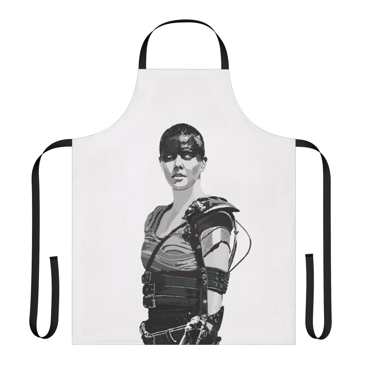 "Stylized post-apocalyptic apron inspired by the character Furiosa from the movie Mad Max: Fury Road"