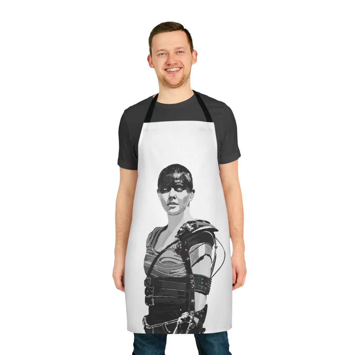 "Stylized post-apocalyptic apron inspired by the character Furiosa from the movie Mad Max: Fury Road"