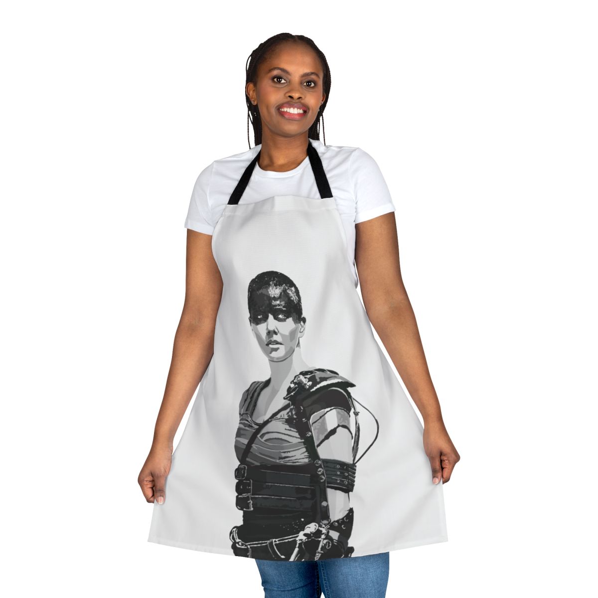 "Stylized post-apocalyptic apron inspired by the character Furiosa from the movie Mad Max: Fury Road"