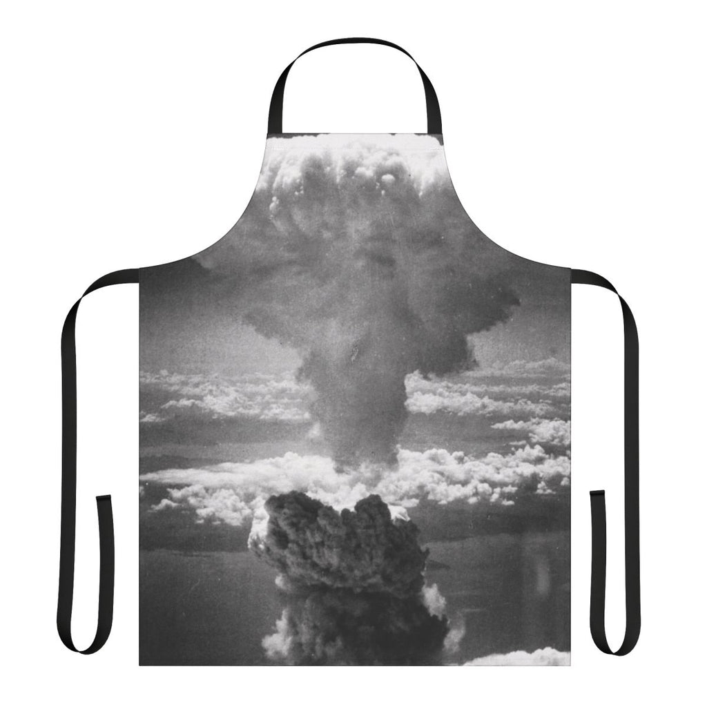 Post-apocalyptic apron featuring a mushroom cloud design, ideal for fans of nuclear disaster themes and dystopian fashion.