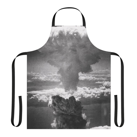 Post-apocalyptic apron featuring a mushroom cloud design, ideal for fans of nuclear disaster themes and dystopian fashion.