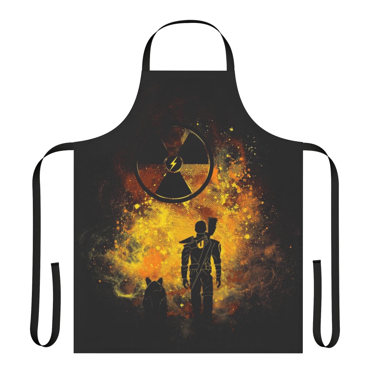 Stylish post-apocalyptic-themed apron featuring a Dogmeat design for the gamer and geek lifestyle.