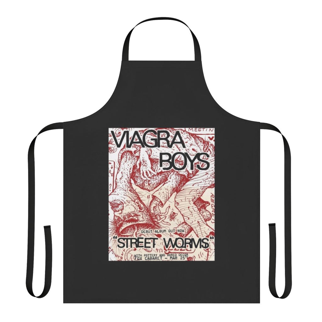 "Stylish apron featuring the Viagra Boys 'Street Worms' band logo and design"