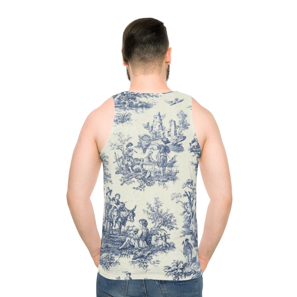 Powder blue French toile vintage floral designs unisex tank top