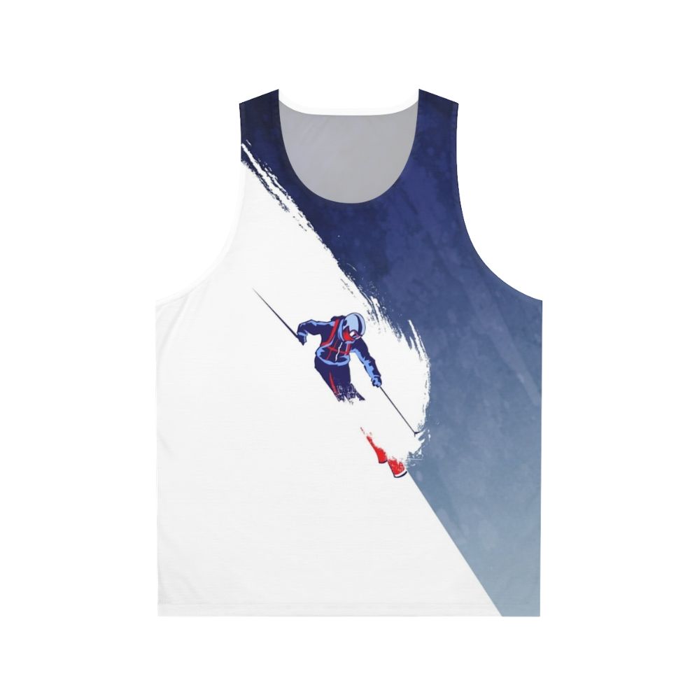 Powder skiing unisex tank top with retro ski art and inspirational design
