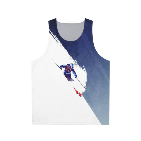 Powder skiing unisex tank top with retro ski art and inspirational design