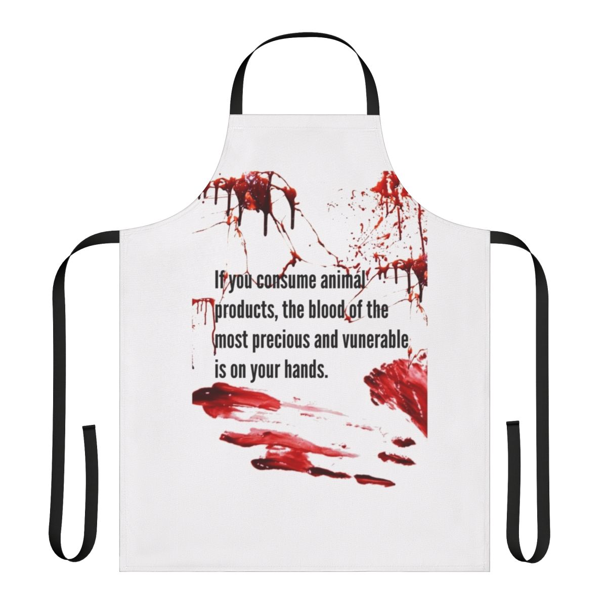 Apron with the text "Blood Is On Your Hands" as a statement on animal rights and activism
