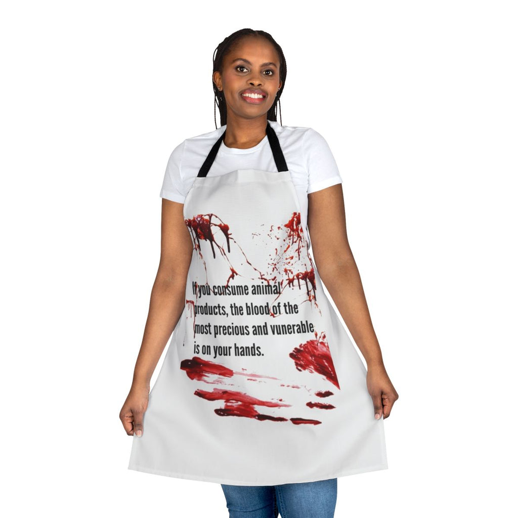 Apron with the text "Blood Is On Your Hands" as a statement on animal rights and activism