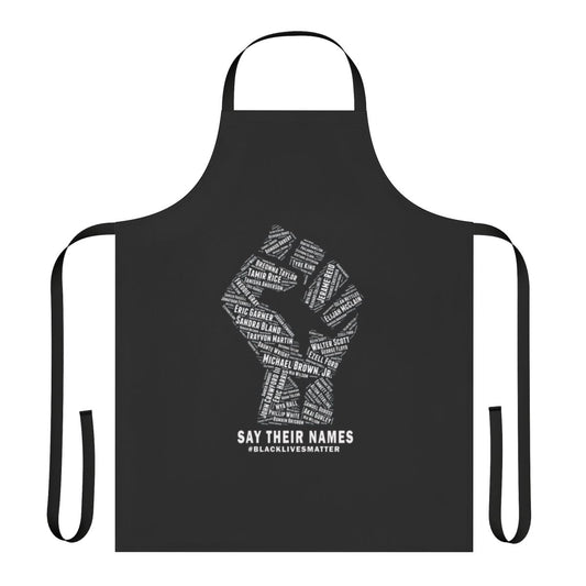 A black apron with the text "Black Lives Matter" and a black power fist design.